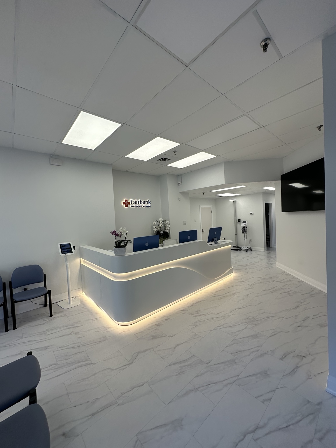 Reception and waiting area inside Fairbank Medical Clinic